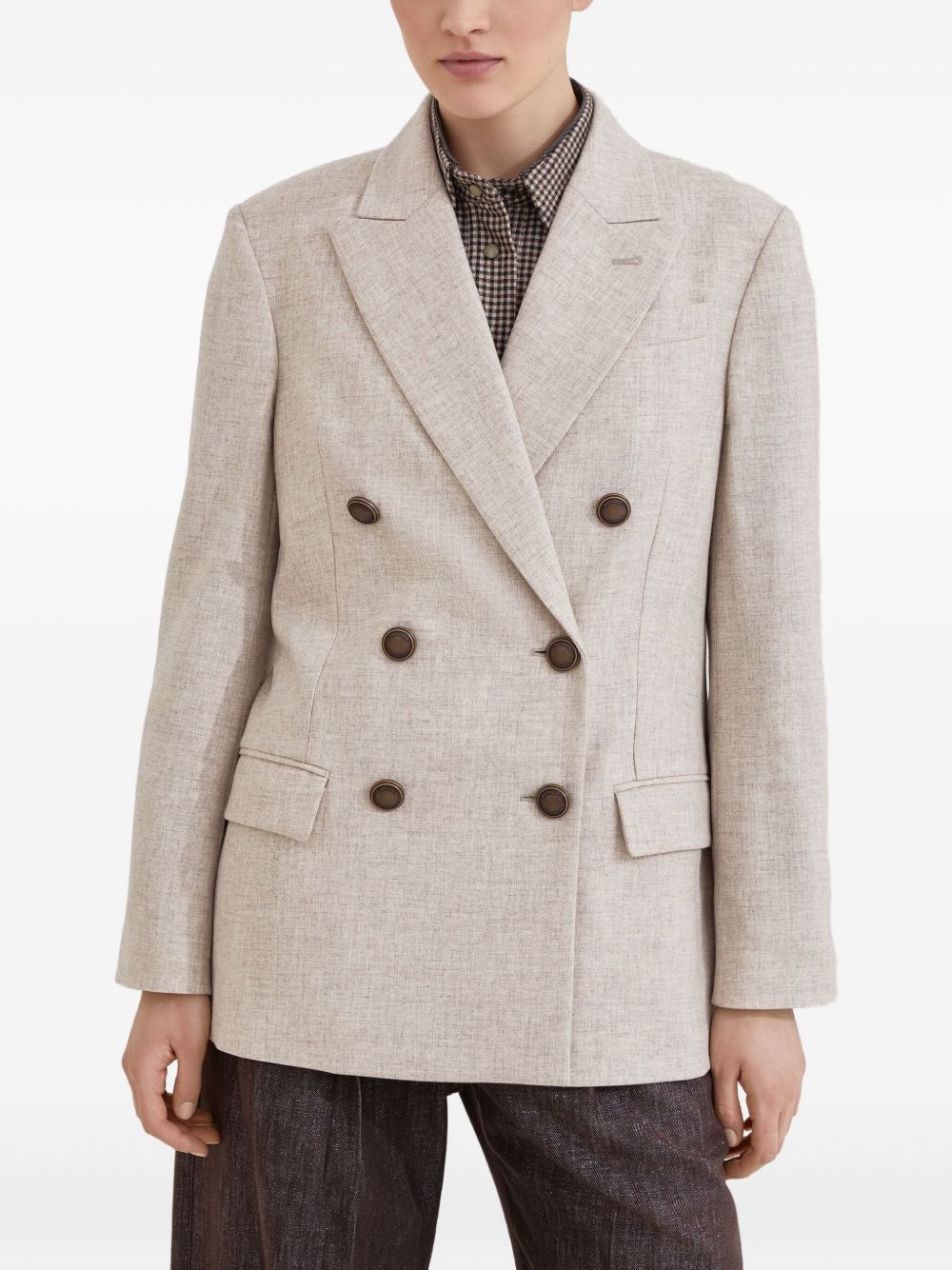 Brunello Cucinelli Virgin Wool And Cashmere Twill Flannel Blazer With Monili