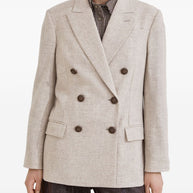 Brunello Cucinelli Virgin Wool And Cashmere Twill Flannel Blazer With Monili
