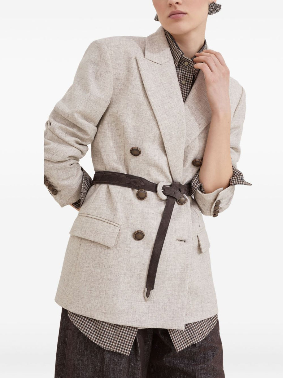 Brunello Cucinelli Virgin Wool And Cashmere Twill Flannel Blazer With Monili