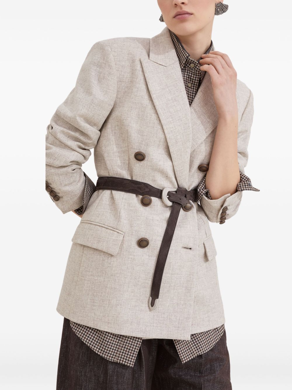 Brunello Cucinelli Virgin Wool And Cashmere Twill Flannel Blazer With Monili