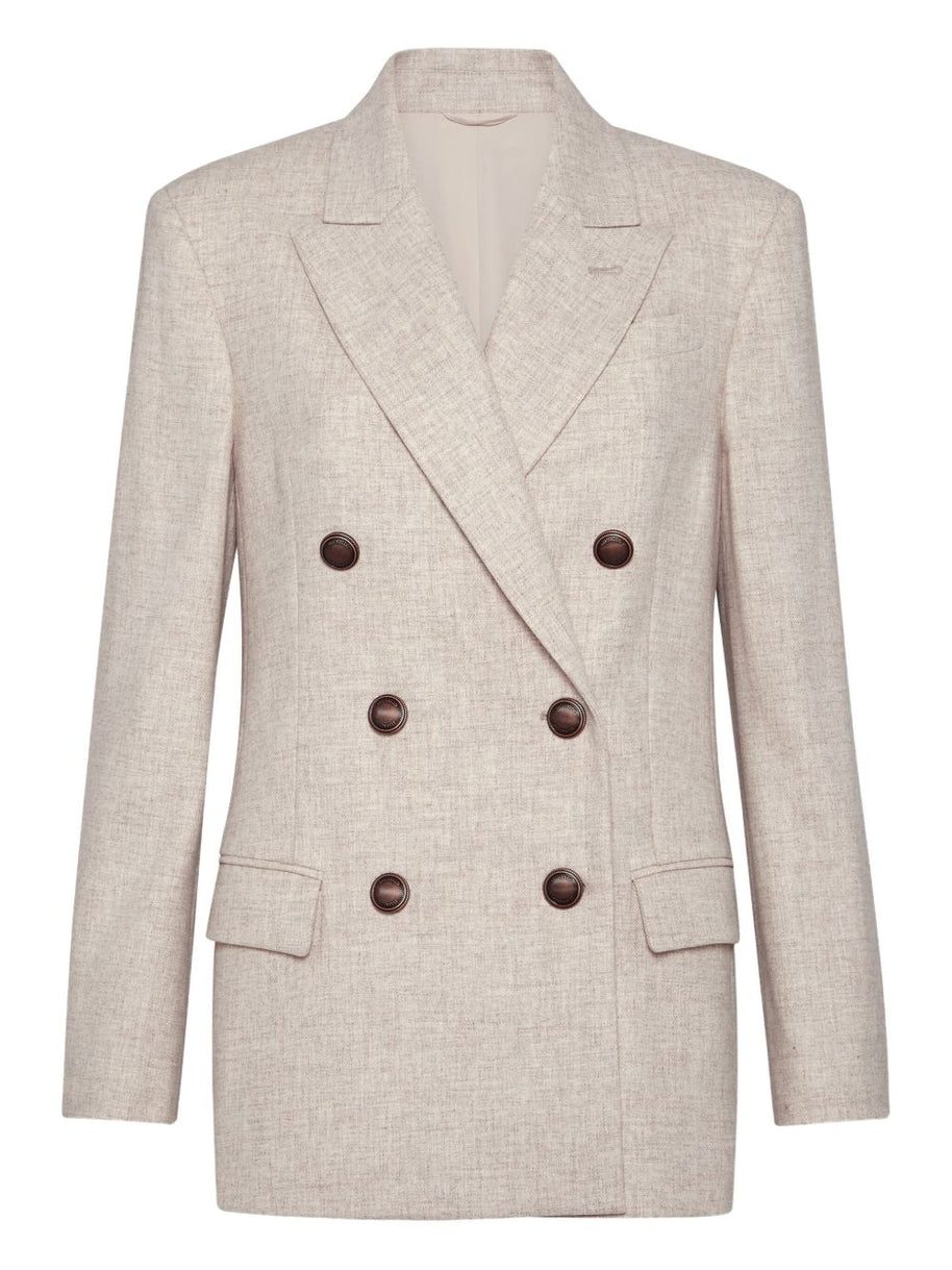 Brunello Cucinelli Virgin Wool And Cashmere Twill Flannel Blazer With Monili