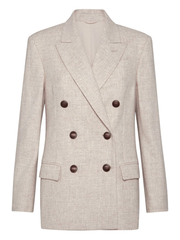 Brunello Cucinelli Virgin Wool And Cashmere Twill Flannel Blazer With Monili