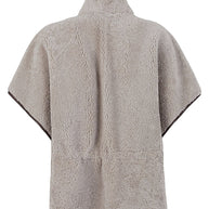 Brunello Cucinelli Curly Shearling Short Sleeve Outerwear With Shiny Zipper Pull
