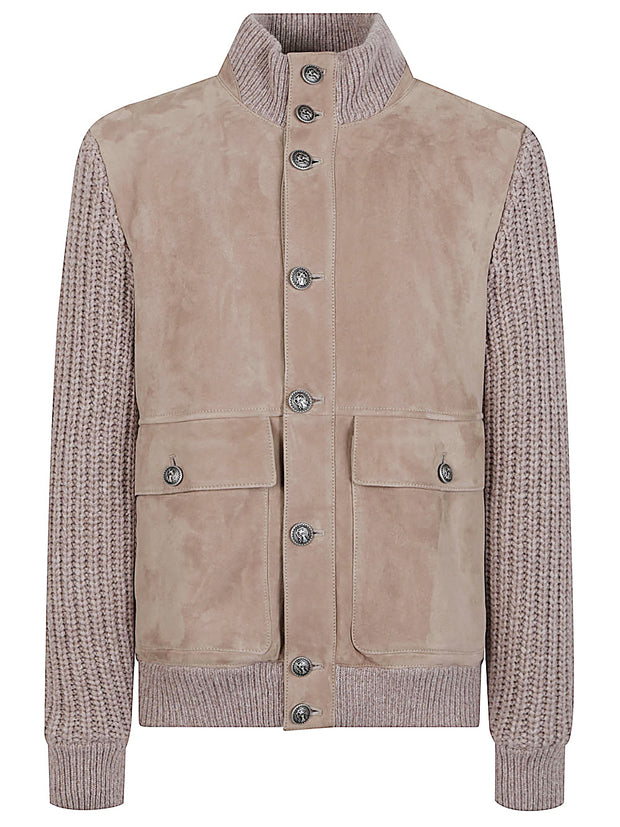 Brunello Cucinelli Leather Bomber Jacket Beige