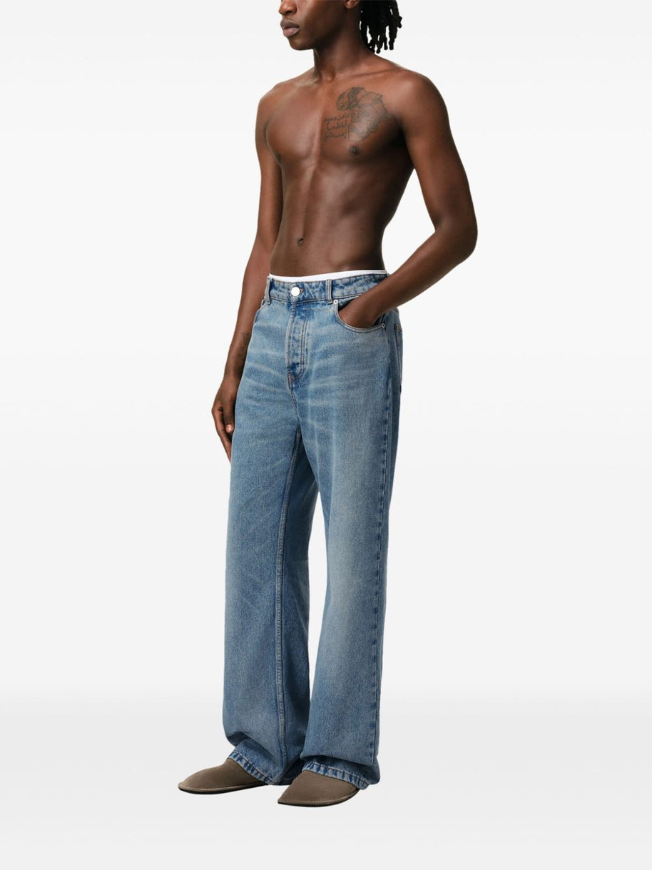 Ami Paris Wide Leg Denim Jeans - Clear Blue