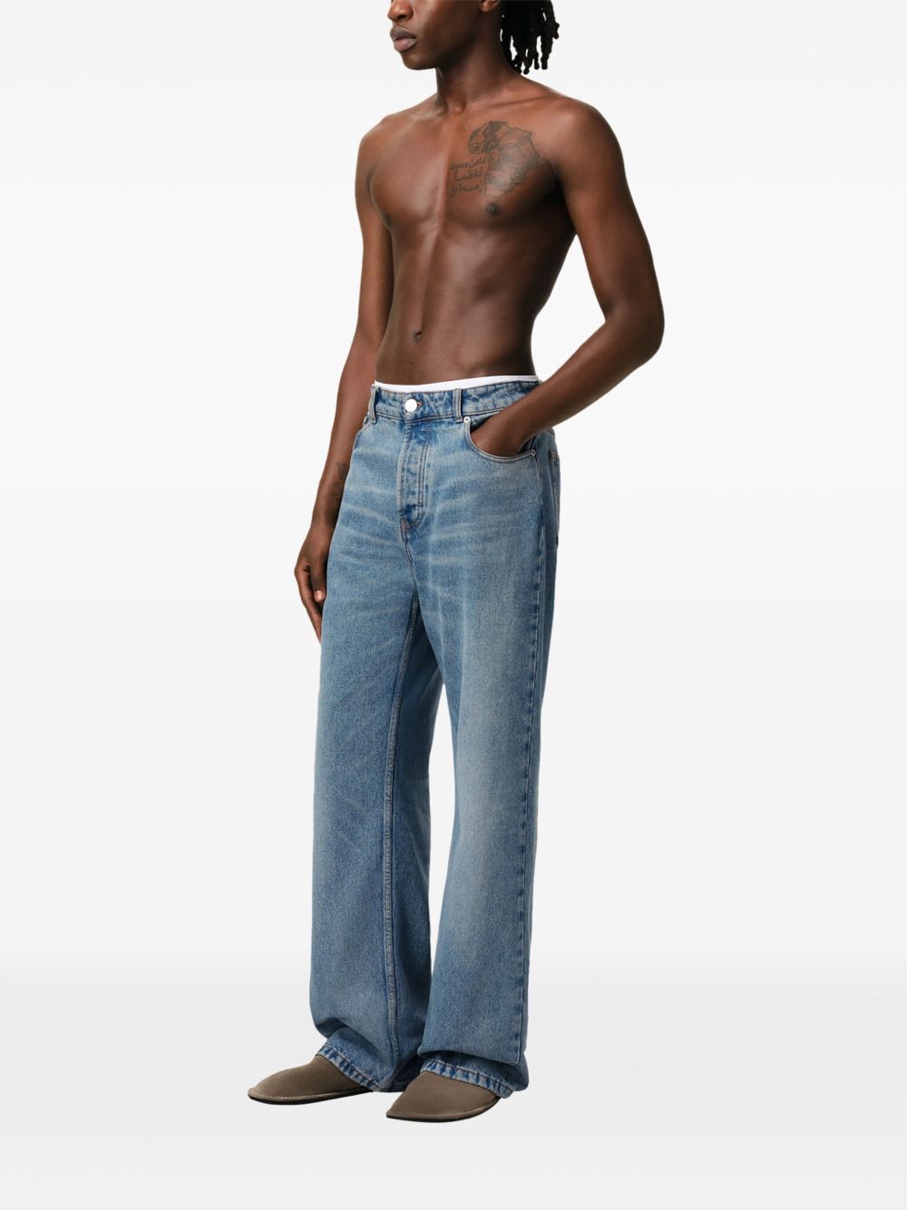 Ami Paris Wide Leg Denim Jeans - Clear Blue