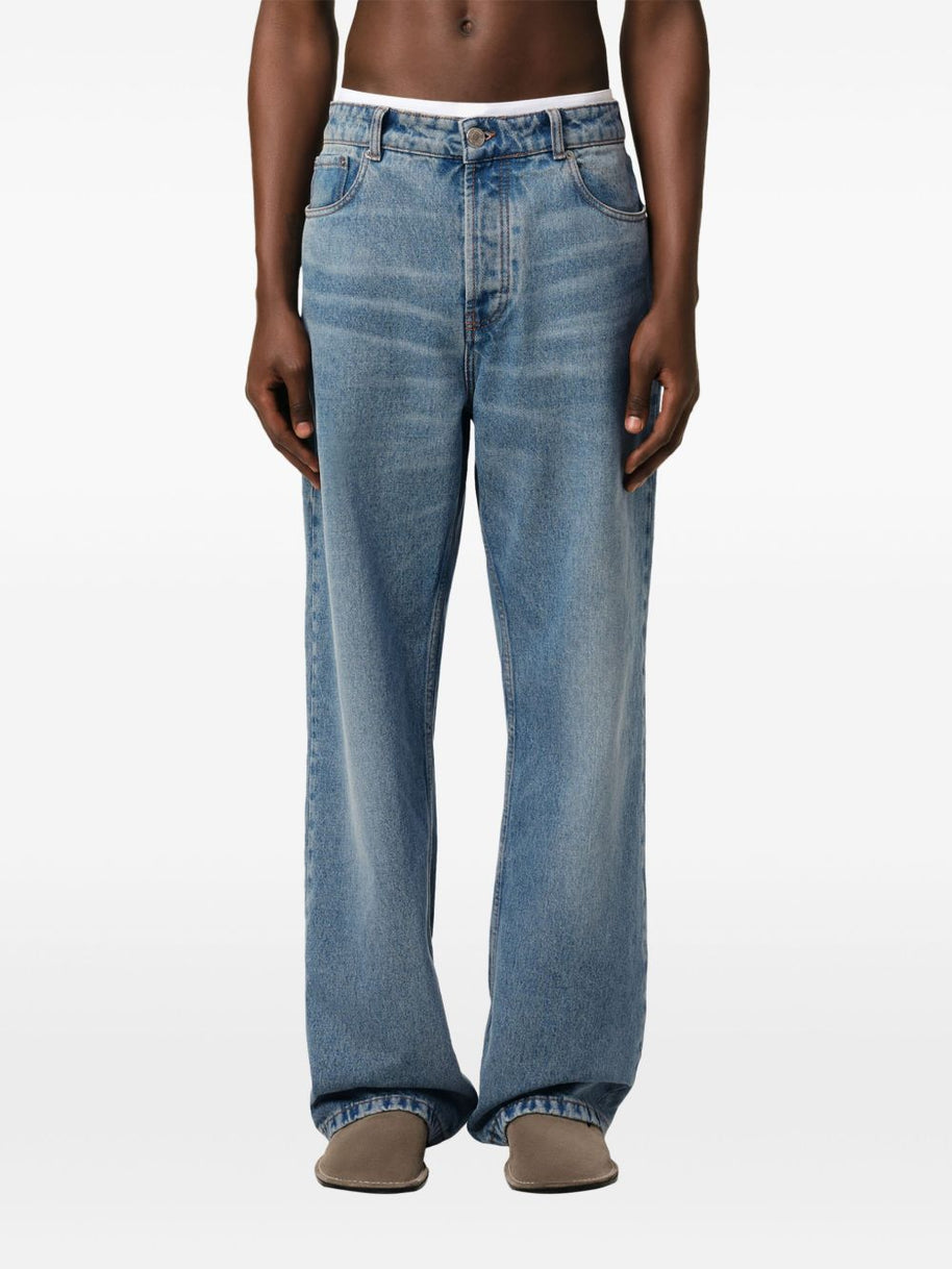 Ami Paris Wide Leg Denim Jeans - Clear Blue