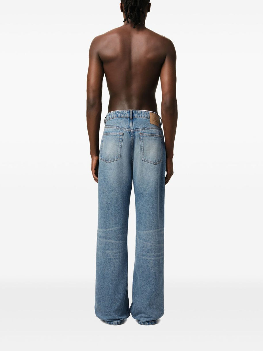 Ami Paris Wide Leg Denim Jeans - Clear Blue