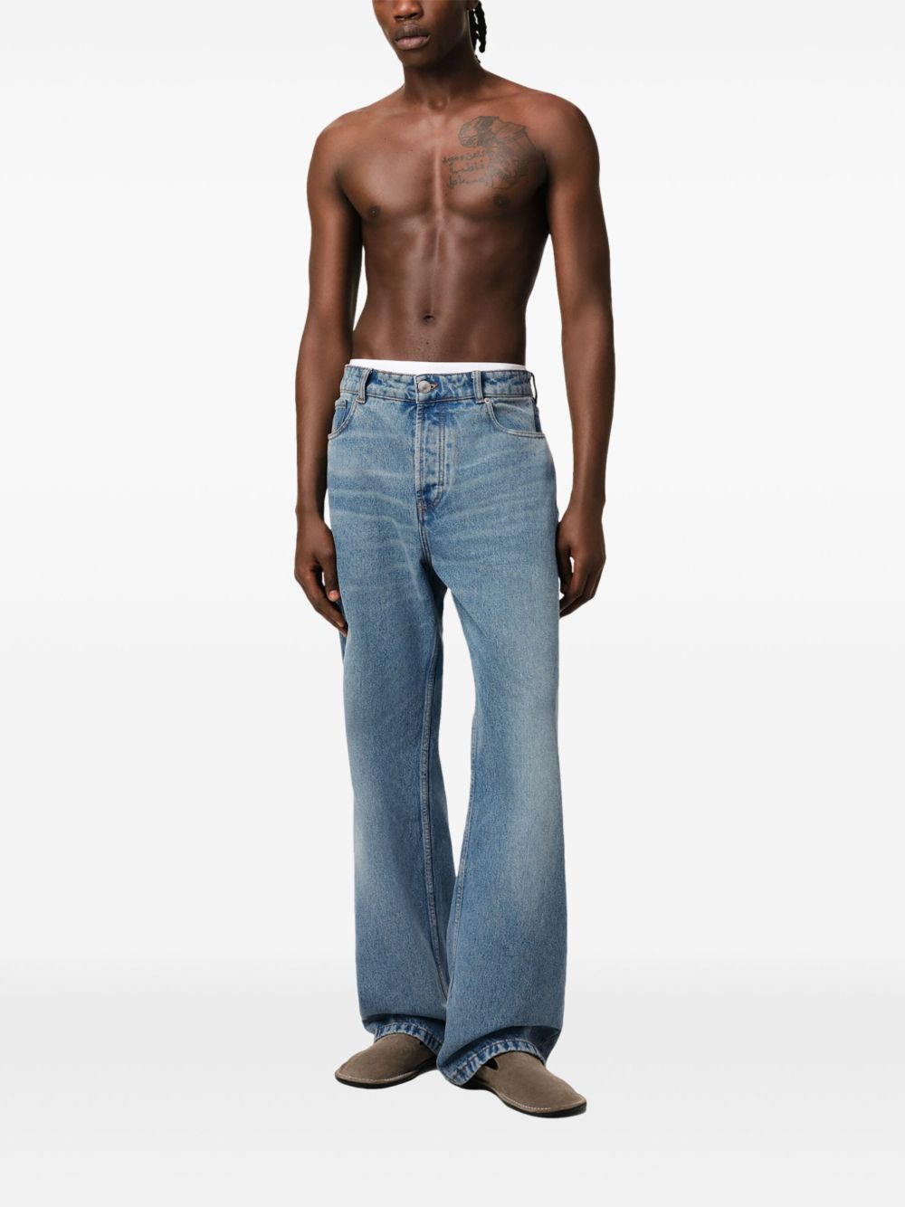 Ami Paris Wide Leg Denim Jeans - Clear Blue