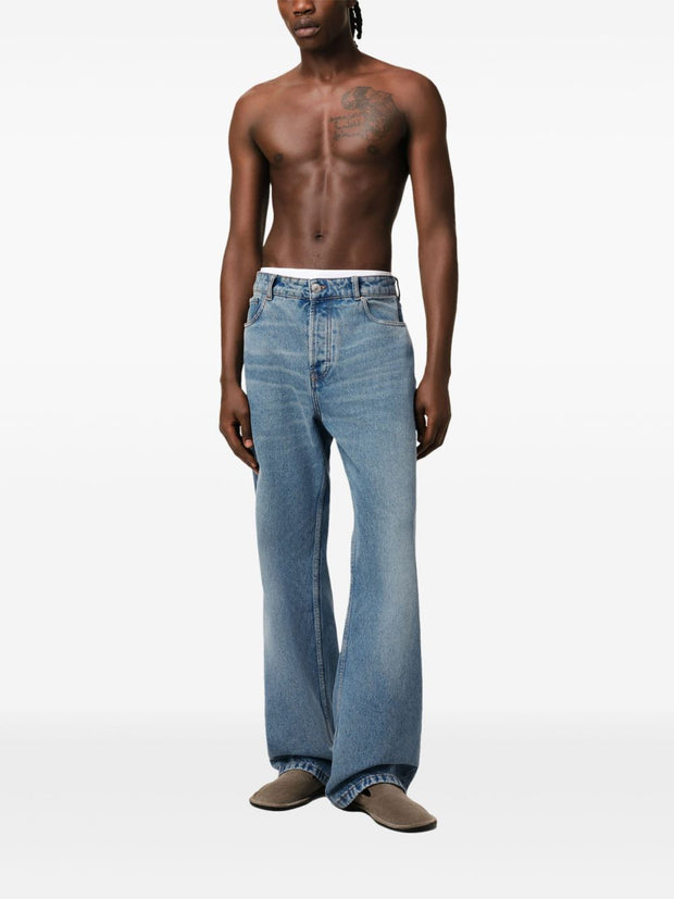 Ami Paris Wide Leg Denim Jeans - Clear Blue