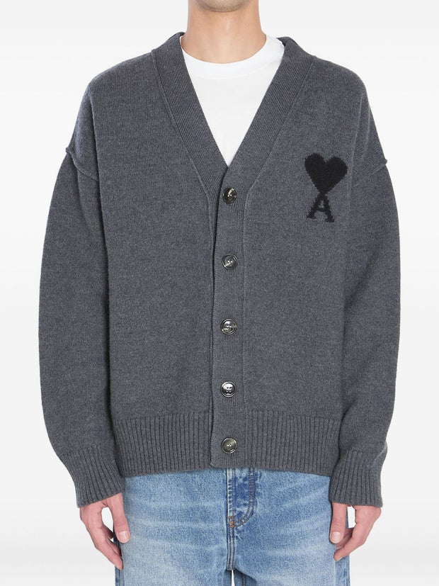 Ami Paris Ami De Coeur Wool Cardigan Grey
