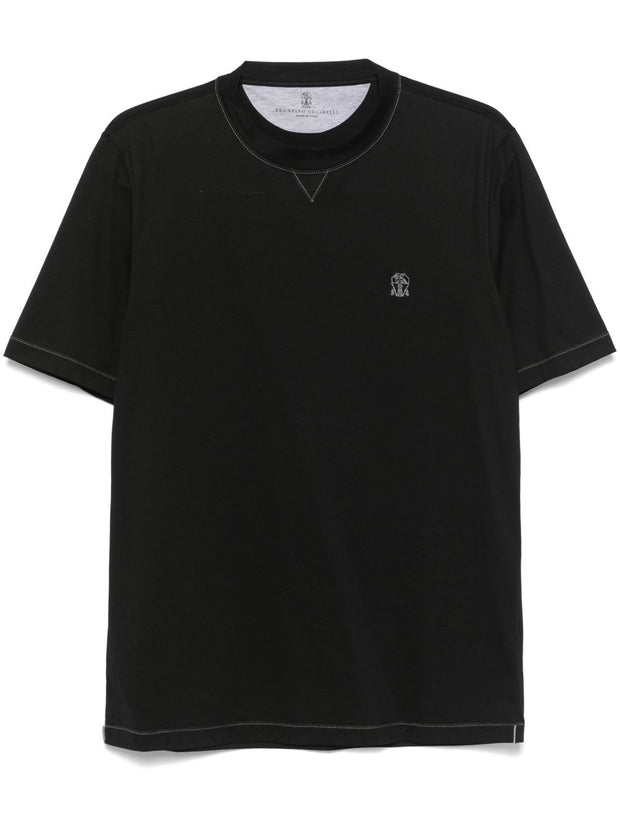 Brunello Cucinelli Logo Cotton T-shirt - Black