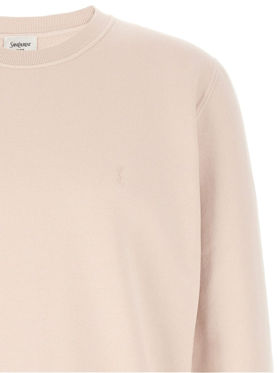Saint Laurent Cotton Crew Neck Sweater - Powder