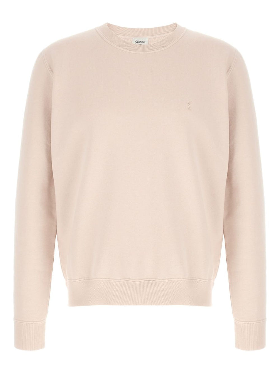 Saint Laurent Cotton Crew Neck Sweater - Powder