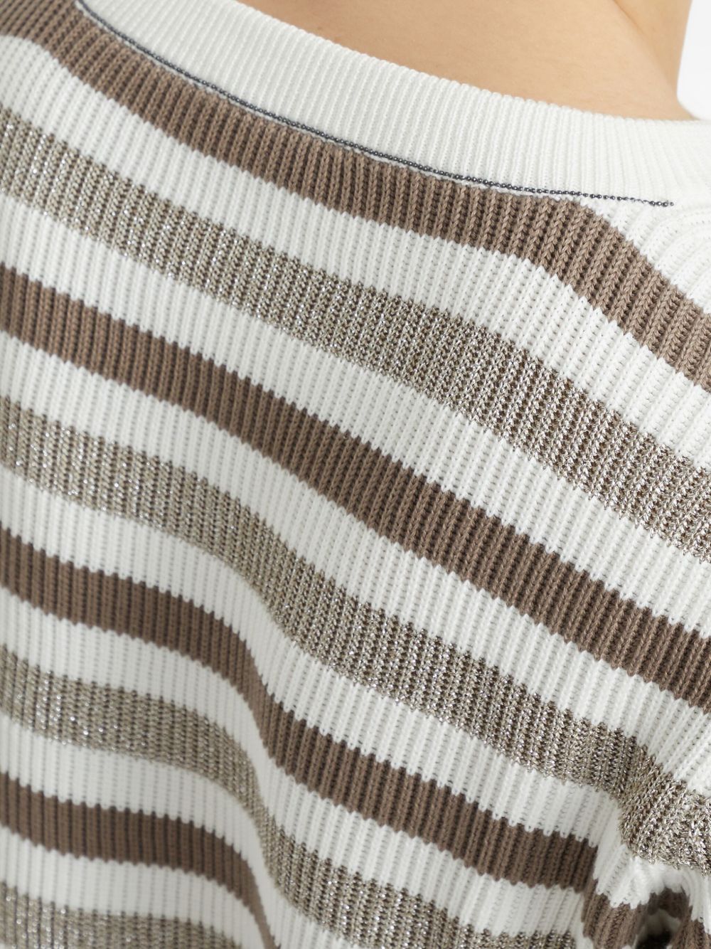 Brunello Cucinelli Striped Cotton Crewneck Sweater - Beige