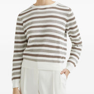 Brunello Cucinelli Striped Cotton Crewneck Sweater - Beige