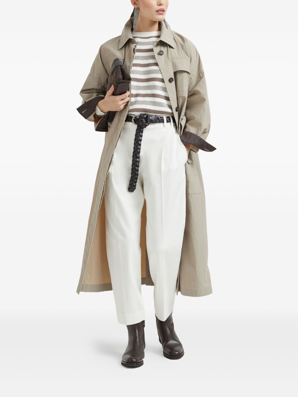 Brunello Cucinelli Striped Cotton Crewneck Sweater - Beige