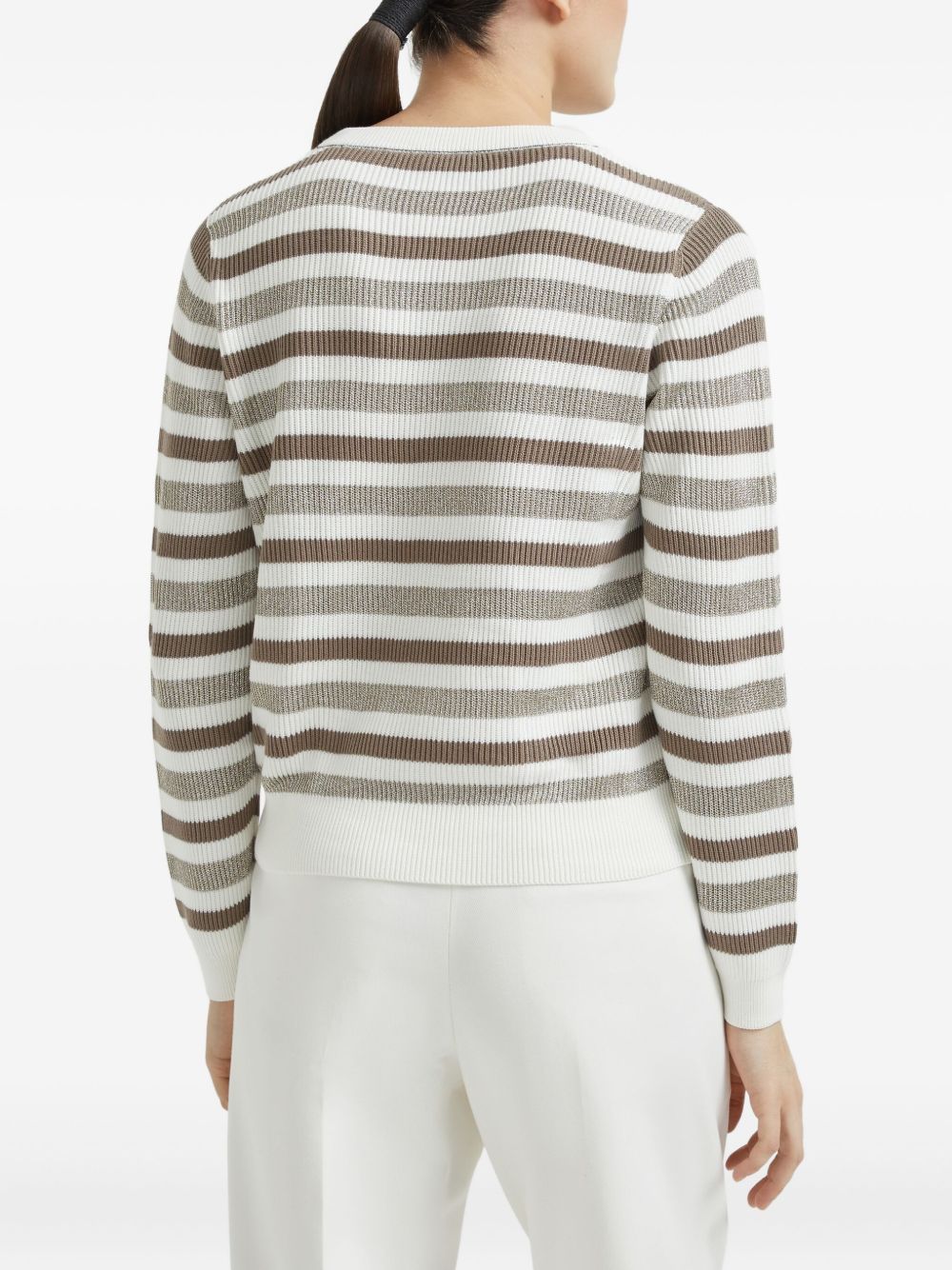 Brunello Cucinelli Striped Cotton Crewneck Sweater - Beige