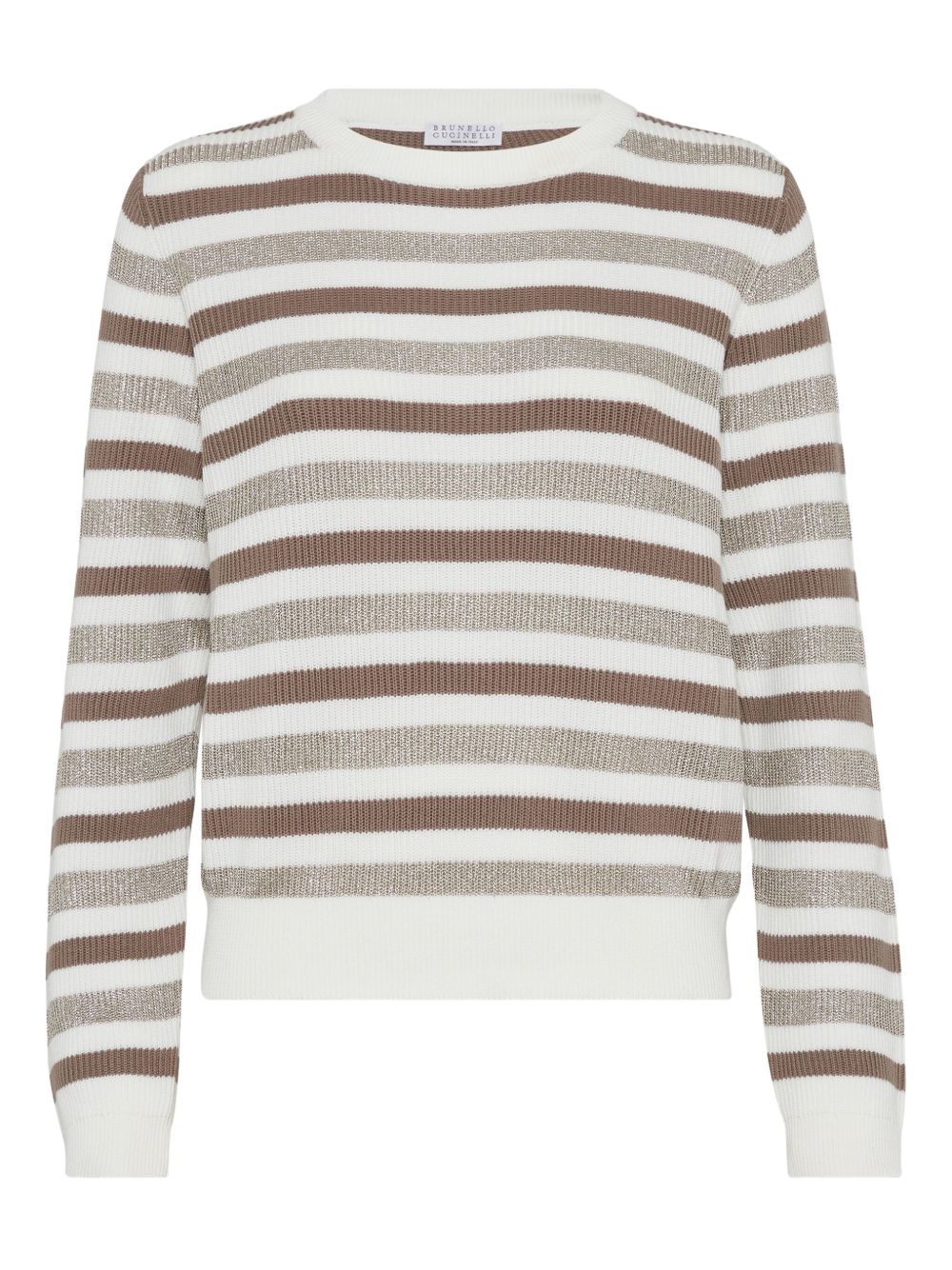 Brunello Cucinelli Striped Cotton Crewneck Sweater - Beige