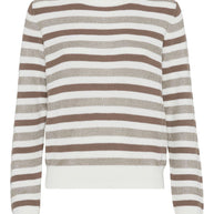 Brunello Cucinelli Striped Cotton Crewneck Sweater - Beige