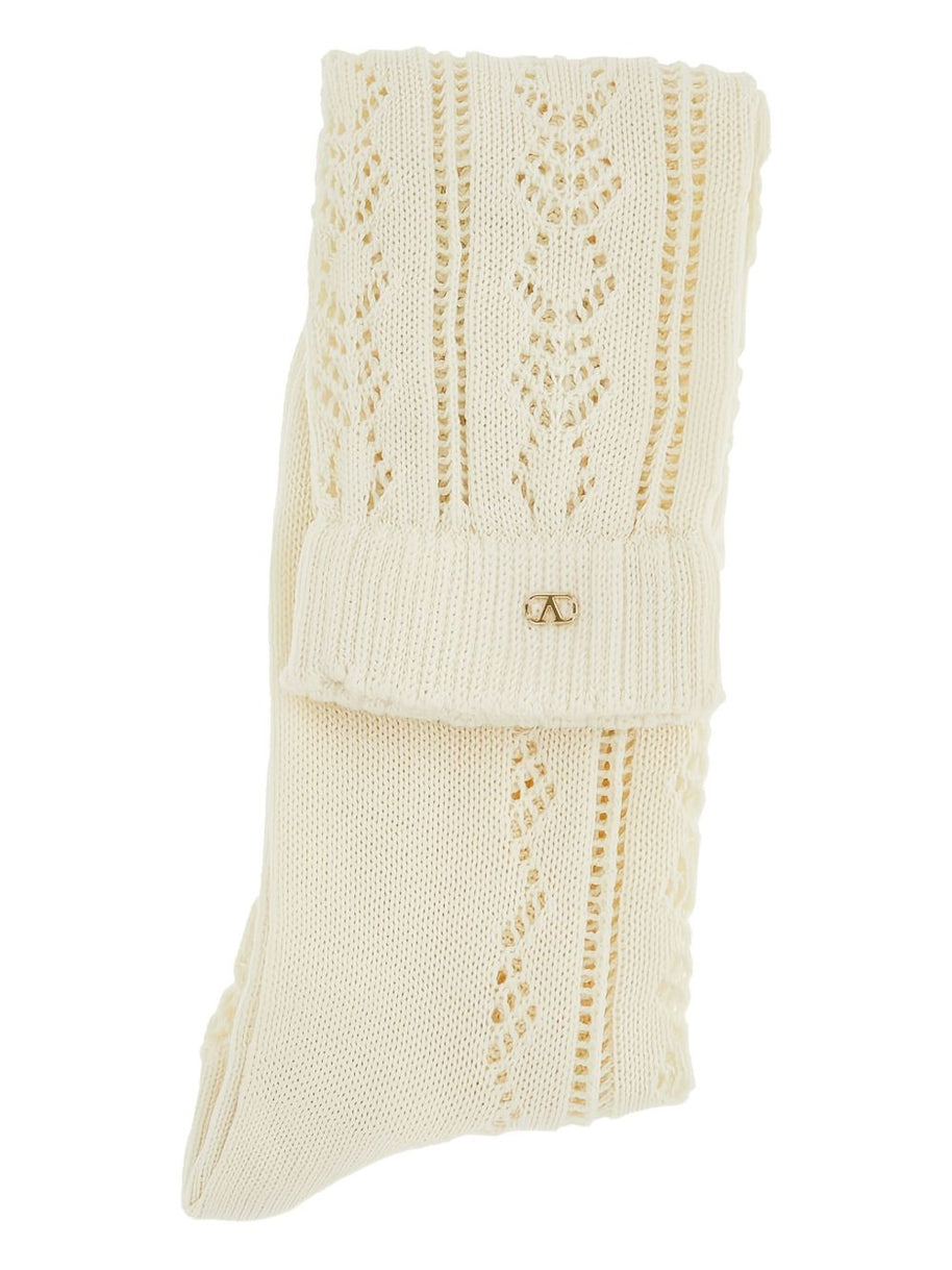 Valentino V Gold Cotton Socks - White