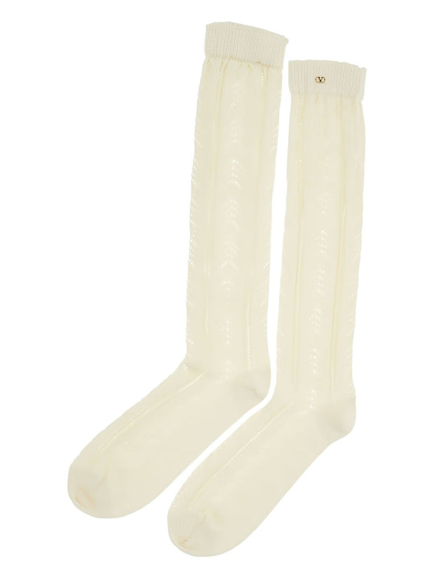 Valentino V Gold Cotton Socks - White