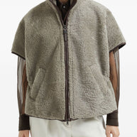 Brunello Cucinelli Curly Shearling Short Sleeve Outerwear With Shiny Zipper Pull