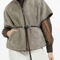 Brunello Cucinelli Curly Shearling Short Sleeve Outerwear With Shiny Zipper Pull