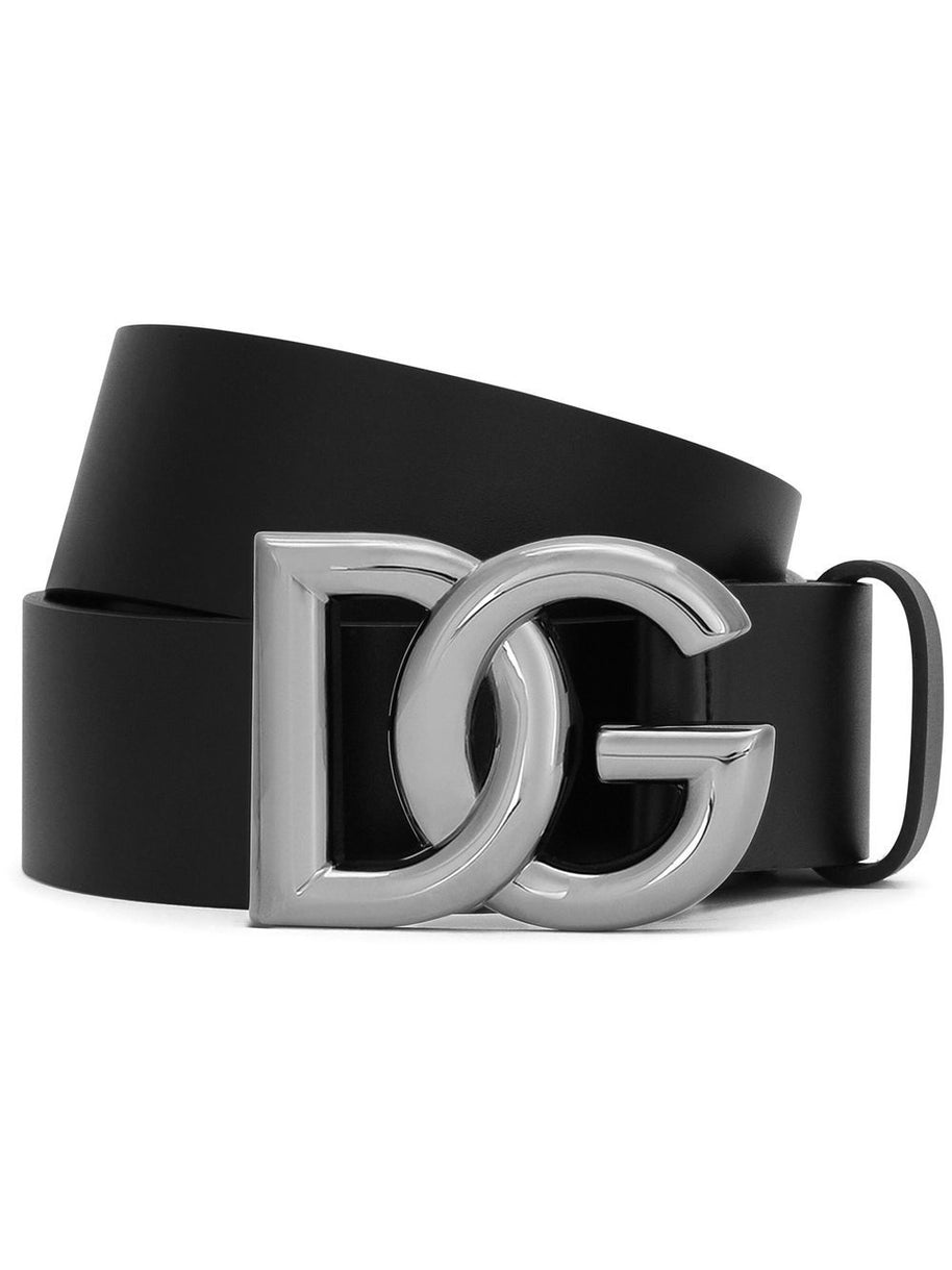 Dolce & Gabbana DG Logo Leather Belt - Black