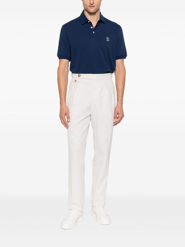 Brunello Cucinelli Logo Cotton Polo Shirt - Blue