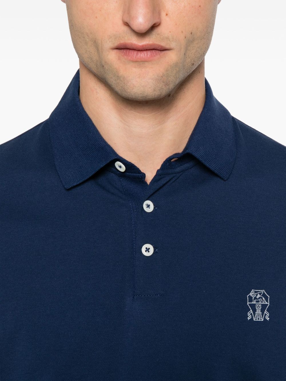 Brunello Cucinelli Logo Cotton Polo Shirt - Blue