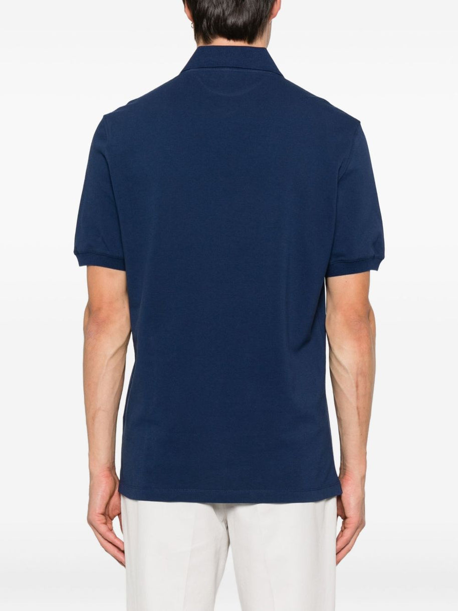 Brunello Cucinelli Logo Cotton Polo Shirt - Blue