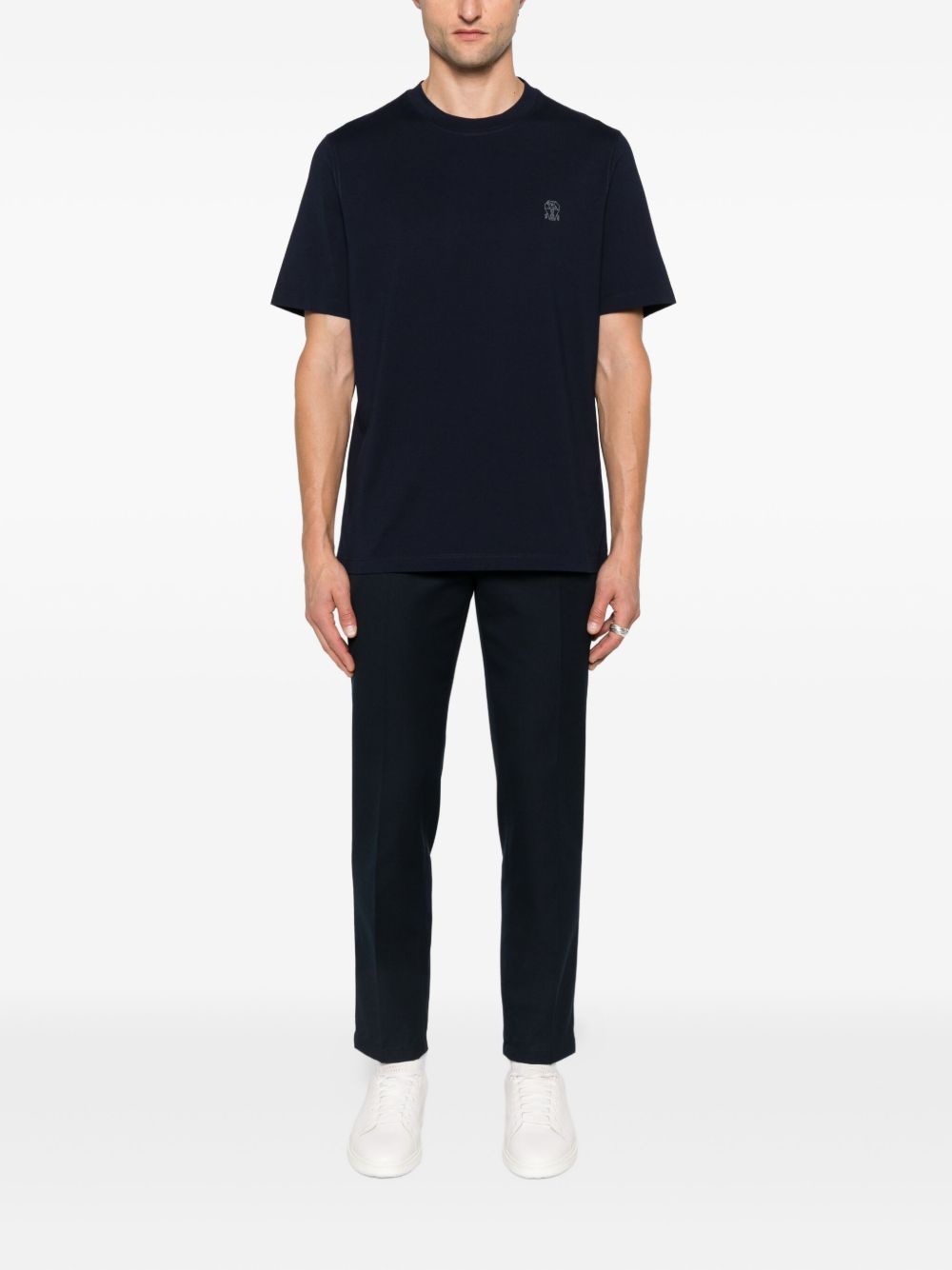 Brunello Cucinelli  Logo Cotton T-shirt- Blue