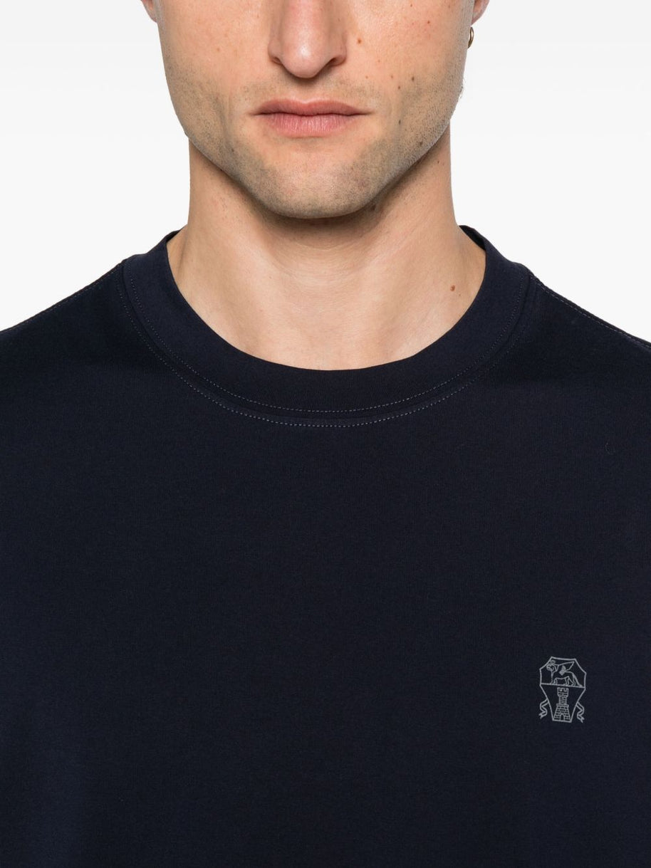 Brunello Cucinelli  Logo Cotton T-shirt- Blue