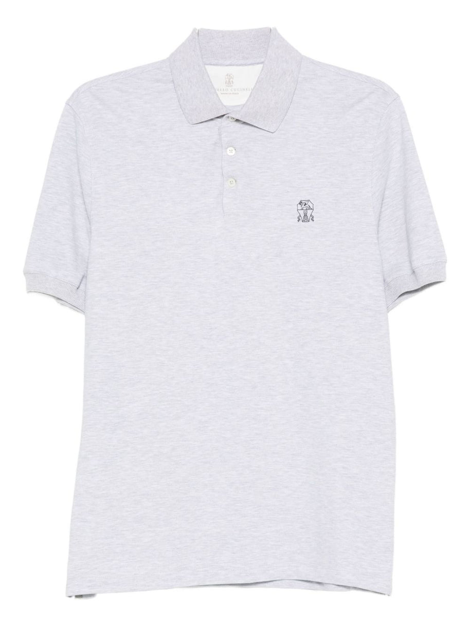 Brunello Cucinelli Logo Cotton Polo Shirt - Light Grey