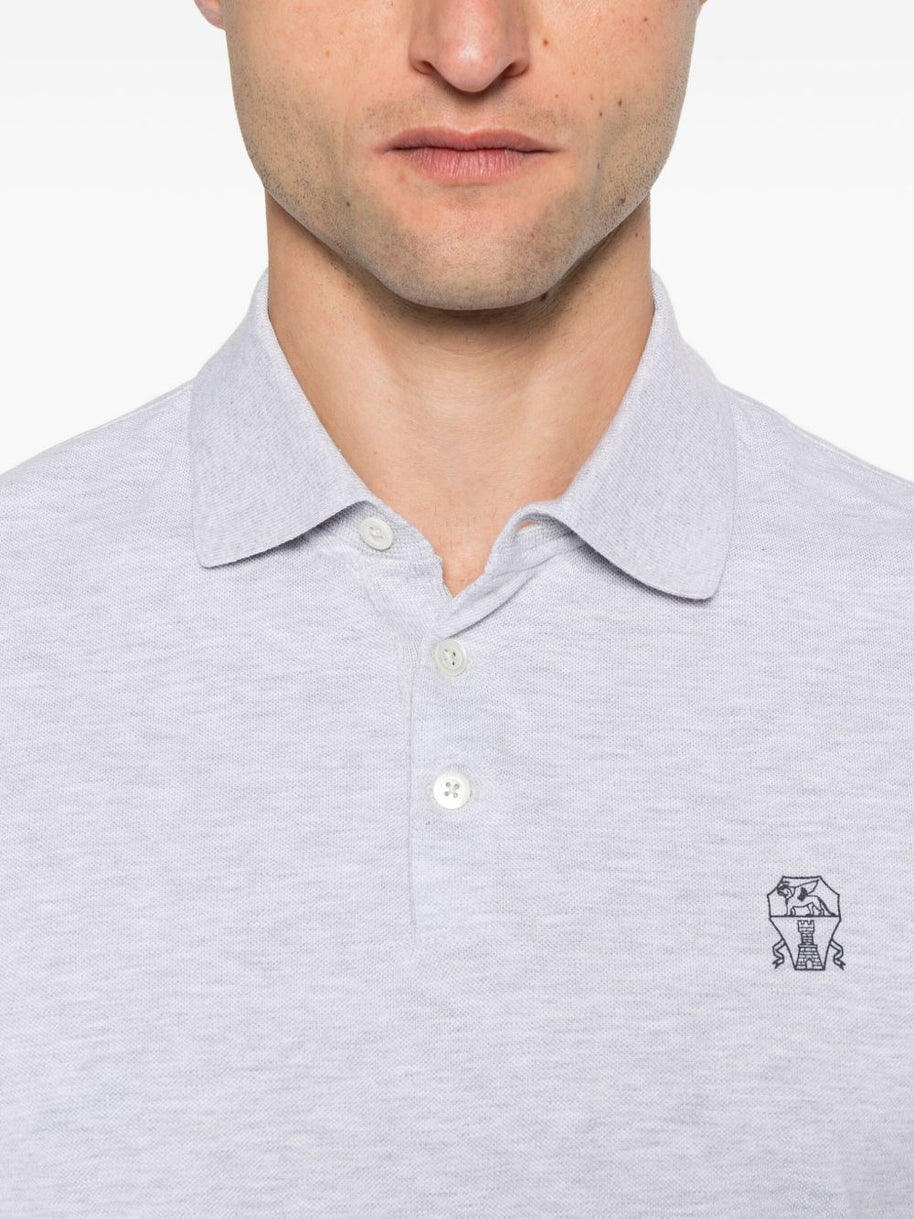 Brunello Cucinelli Logo Cotton Polo Shirt - Light Grey