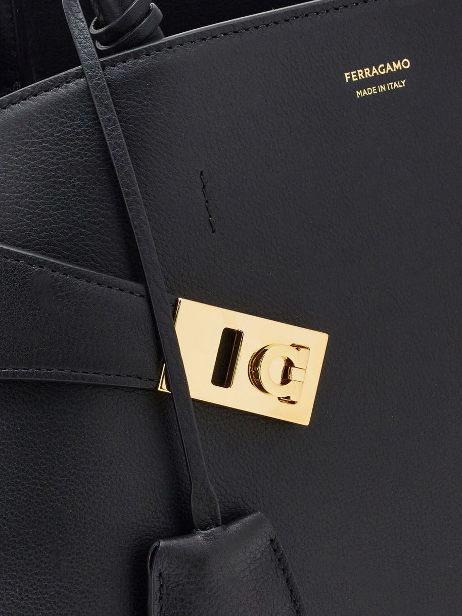 Ferragamo Hug Medium Leather Tote Bag - Black