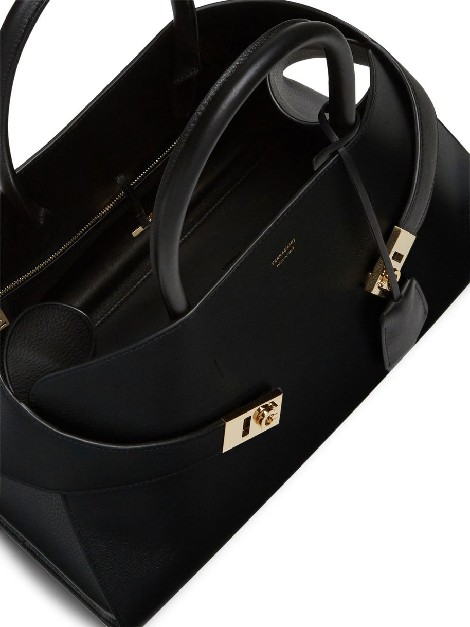 Ferragamo Hug Medium Leather Tote Bag - Black