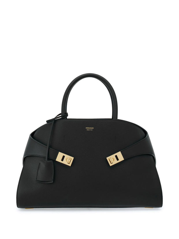 Ferragamo Hug Medium Leather Tote Bag - Black