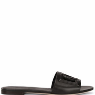 Dolce & Gabbana DG Logo Leather Flat Sandals - Black