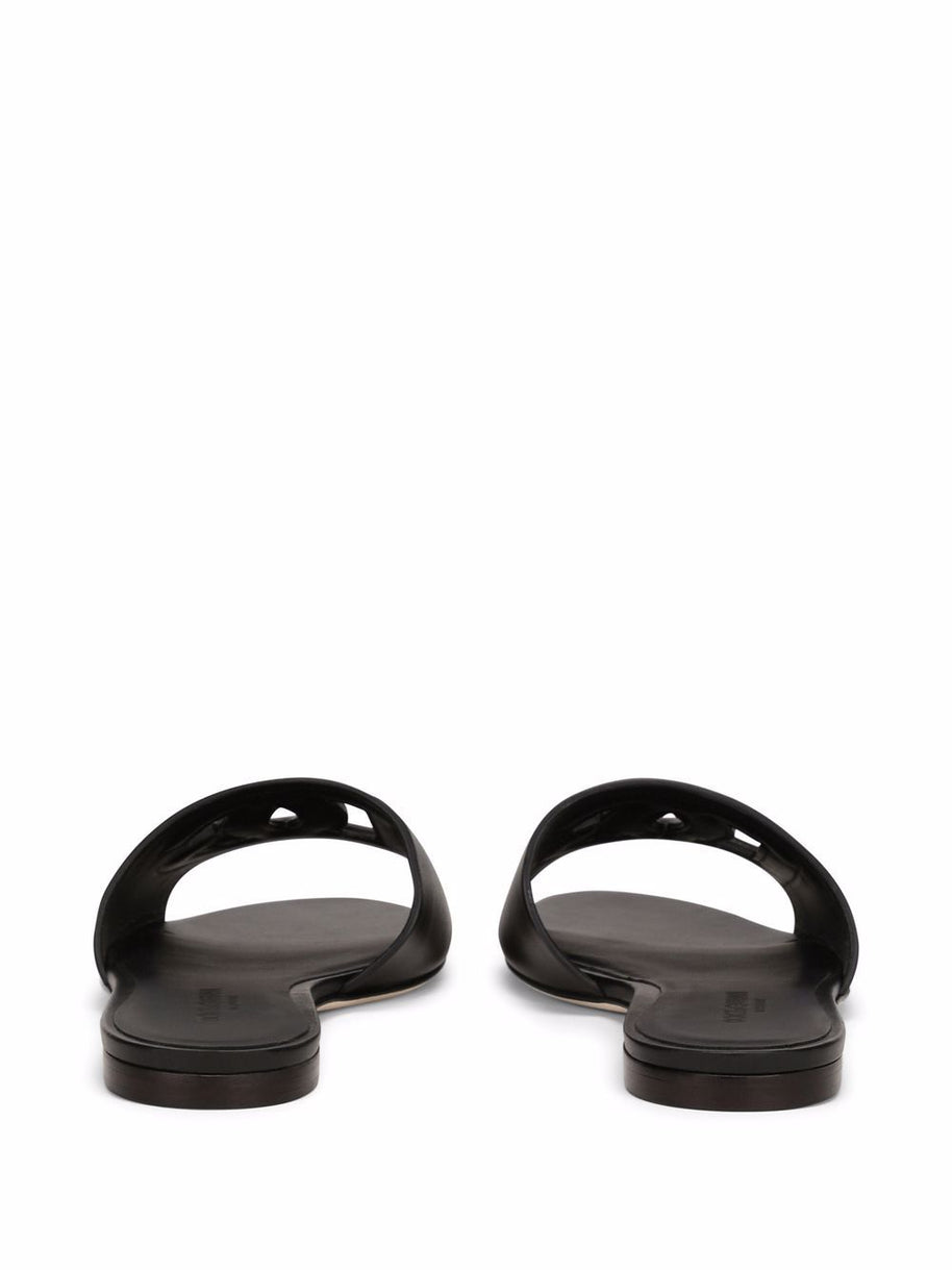 Dolce & Gabbana DG Logo Leather Flat Sandals - Black