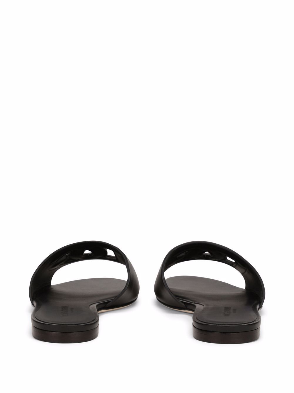 Dolce & Gabbana DG Logo Leather Flat Sandals - Black