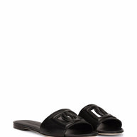 Dolce & Gabbana DG Logo Leather Flat Sandals - Black