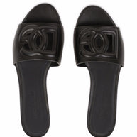 Dolce & Gabbana DG Logo Leather Flat Sandals - Black