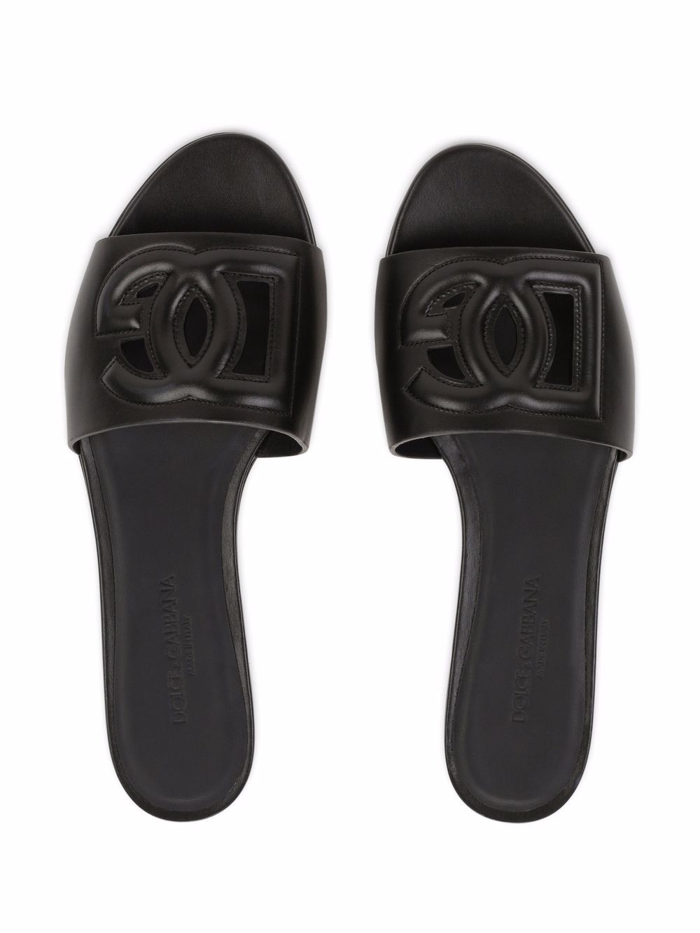Dolce & Gabbana DG Logo Leather Flat Sandals - Black