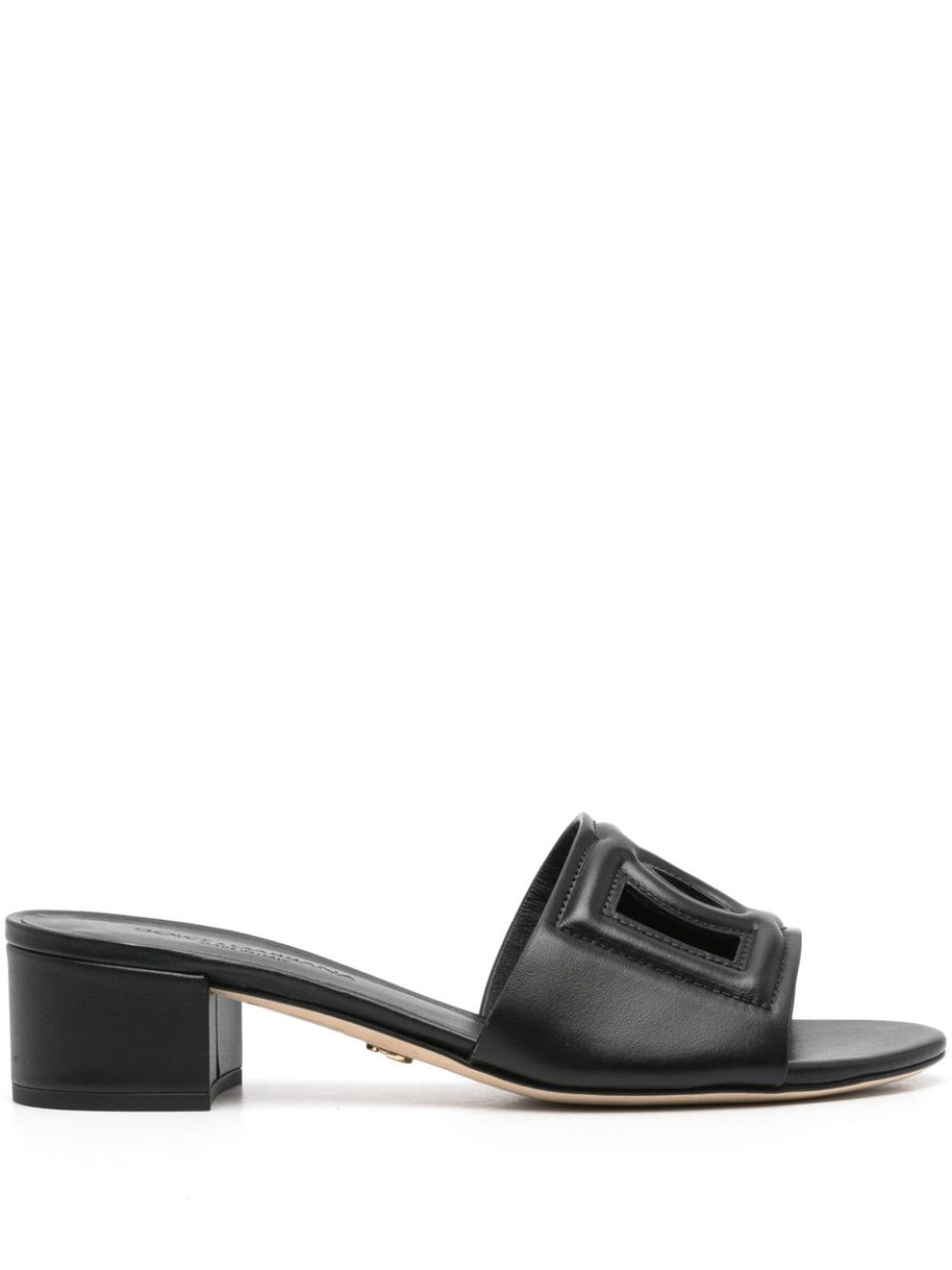 Dolce & Gabbana DG Logo Leather Sandals - Black