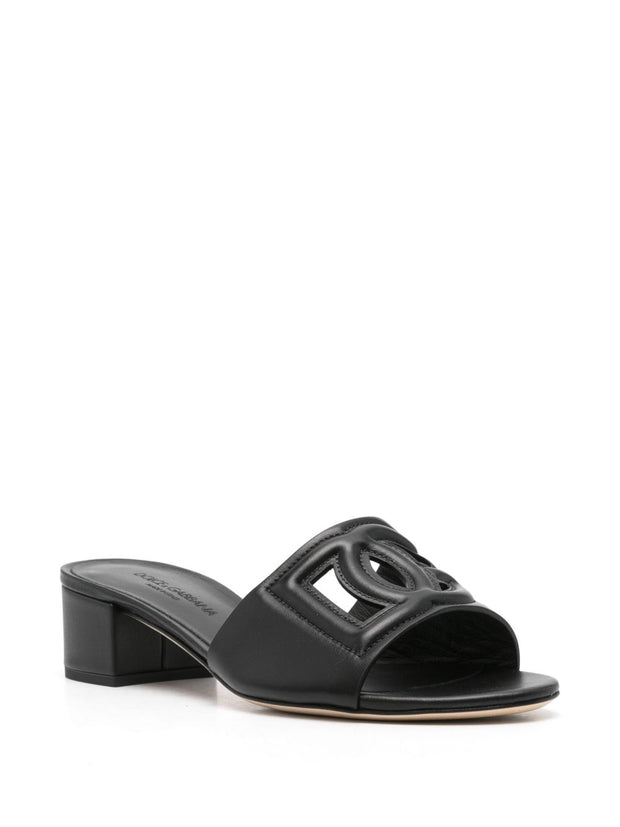 Dolce & Gabbana DG Logo Leather Sandals - Black