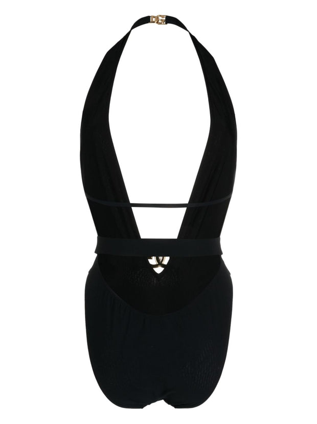 Dolce & Gabbana DG Deep V-neck One-piece Swimsuit - Black