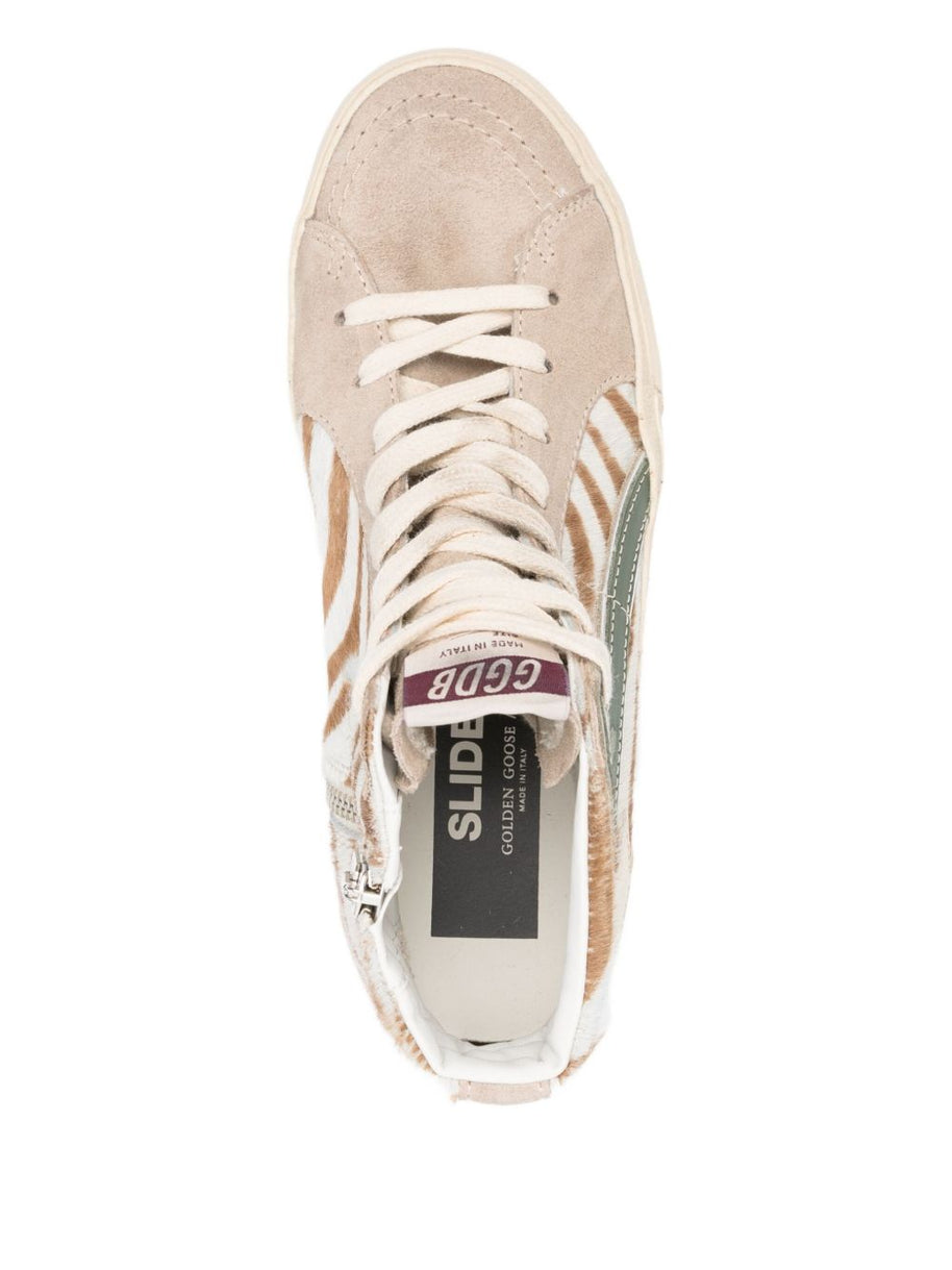Golden Goose Slide In Zebra-print Pony Skin With Laminated Leather Flash