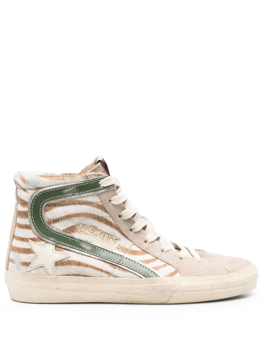 Golden Goose Slide In Zebra-print Pony Skin With Laminated Leather Flash